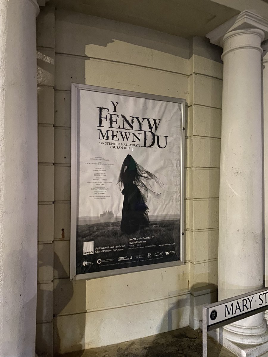 Tonight is the final night of @theatrnanog and y consortium Cymraeg production of Y Fenyw mewn Du . A fab show and a real champion for Welsh language theatre . Catch it at @TheWelfare1 before she vanishes into the mist once more . Congratulations to @geinorstyles and crew