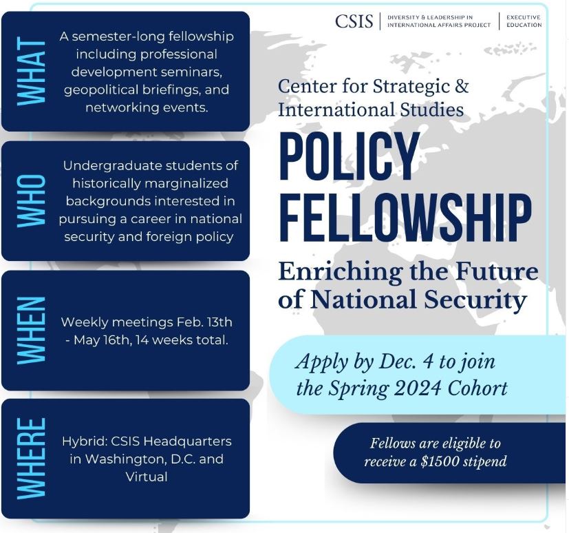 opportunitiesfy's tweet photo. π The Center for Strategic and International Studies (CSIS) Policy Fellowship
π Apply before Dec 4 to join the Spring 2024 Cohort!
πΌ Stipend: $1500 | π Location: CSIS HQ or Virtual
π Learn more and apply: https://t.co/rffbalaUoy
#CSISFellowship #ForeignPolicy https://t.co/51D2BWWpq3