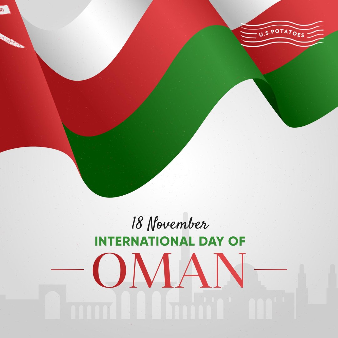 potatoesusagcc's tweet photo. يوم وطني عمان سعيد! تتقدم شركة البطاطس الأمريكية لدول مجلس التعاون الخليجي بأحر التهاني إلى الشعب العُماني بهذه المناسبة السعيدة. أتمنى أن تستمر أمتكم في الازدهار، وتكون احتفالاتكم مليئة بالوحدة والازدهار والفرح!

#oman #nationalday https://t.co/uVer6GZF2X