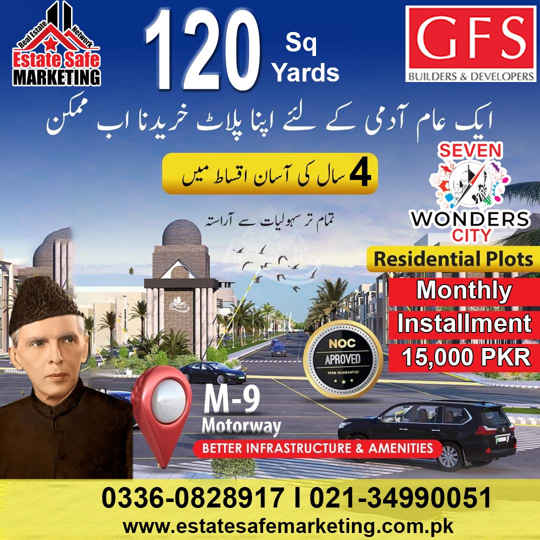 EstateSafeMark1's tweet photo. Seven Wonders City Karachi Phase 1

Looking for a great investment opportunity in Karachi? Look no further than Seven Wonders City Phase I, a project of GFS Builders &amp; Developers. Located on the M9 Motorway after DHA City, this project offers 120 sq yard villas https://t.co/fRyOvivoNP