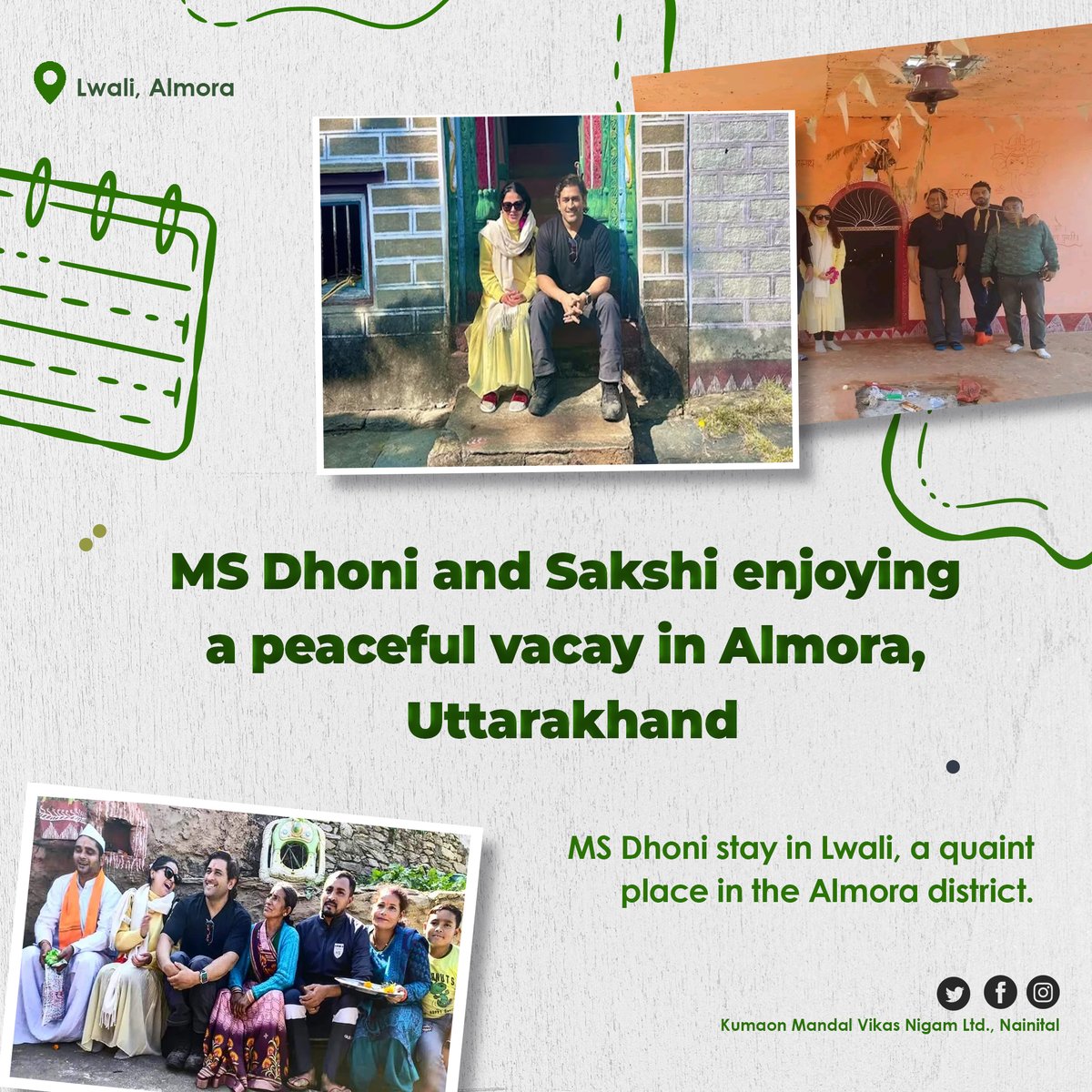 MS Dhoni and Sakshi enjoying a peaceful vacation in Almora, Uttarakhand and they are staying in Lwali, a quaint place in the Almora district. #msdhoni #mahendrasinghdhoni #almora #uttarakhand #kmvn #uttarakhandheaven #almorahills