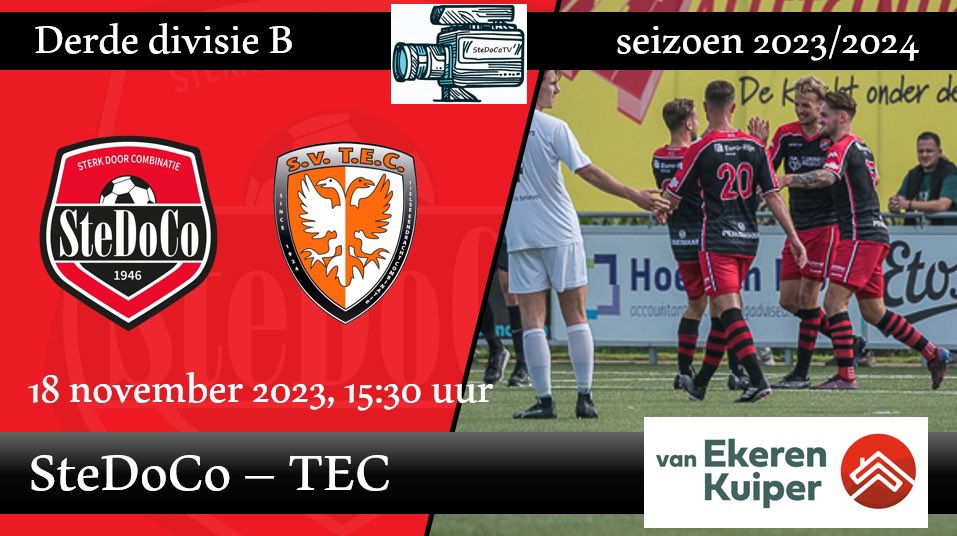 Vandaag is SteDoCoTV uiteraard aanwezig bij de wedstrijd SteDoCo - TEC. Anders dan u gewend bent staat de samenvatting niet nog dezelfde dag op ons YouTubekanaal, maar in de loop van de zondag. Fijn weekend. 🔴⚫️. #stetec #nedier