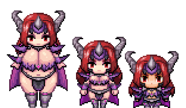 ドット言えば最近だとこんな感じに打ってましたね
このサイズで体型表現するにはやっぱりこれぐらいの等身は欲しいよなぁとつくづく感じます
実際の画面だとめっちゃちっちゃく映るしね 