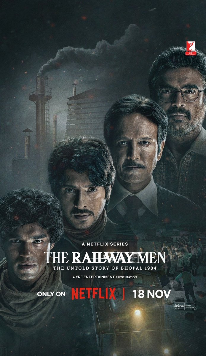 #TheRailwayMen: #TheUntoldStoryOfBhopal1984 S1 (2023) by @shivrawail, ft. @ActorMadhavan @kaykaymenon02 @divyenndu #BabilKhan @hinduja_sunny @debu_dibyendu @mandybedi #RaghubirYadav & @iam_juhi, now streaming on @NetflixIndia.

@aayush03gupta @MogreYogendra @yrf @YRFEnt