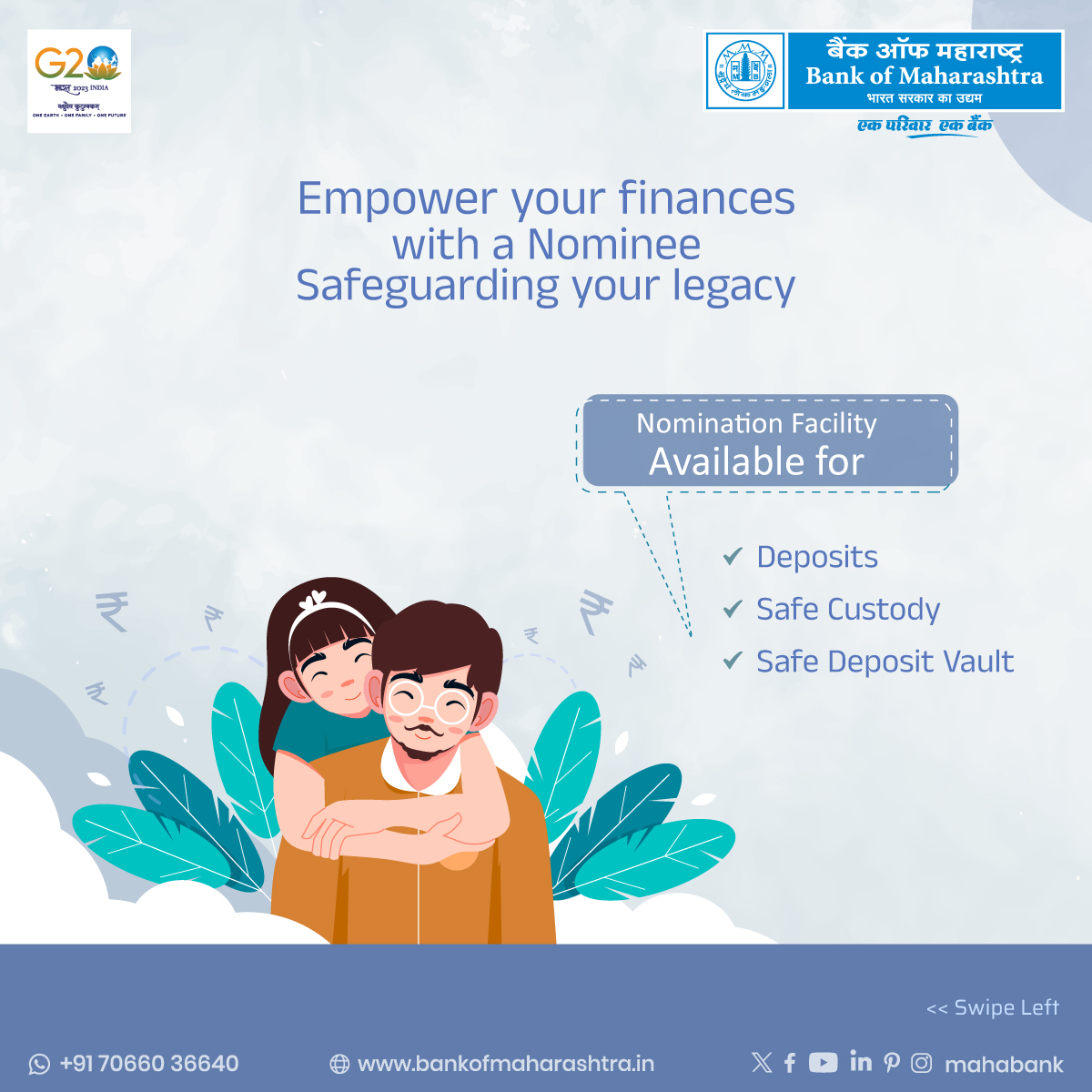 mahabank's tweet photo. Protect what matters most! Safeguard your deposits with #Nomination effortlessly through our convenient channels. Ensure a secure financial future for your loved ones.

Click to know more https://t.co/urOrun3gAp

#BankofMaharashtra #AddNominee #NominateWithEase #DigitalNomination https://t.co/S702TJcAh1