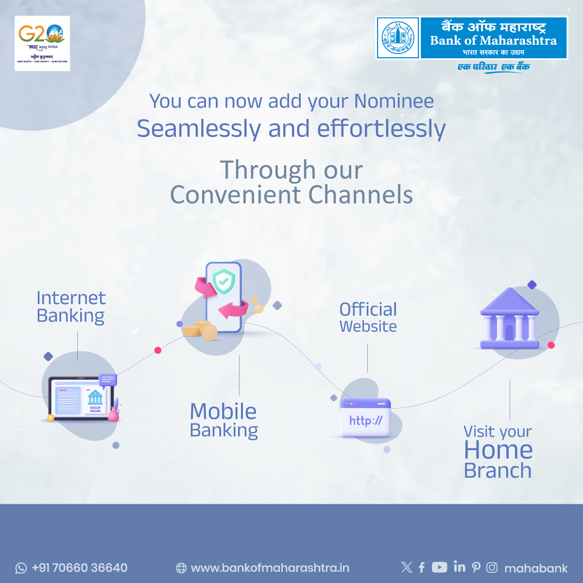 mahabank's tweet photo. Protect what matters most! Safeguard your deposits with #Nomination effortlessly through our convenient channels. Ensure a secure financial future for your loved ones.

Click to know more https://t.co/urOrun3gAp

#BankofMaharashtra #AddNominee #NominateWithEase #DigitalNomination https://t.co/S702TJcAh1