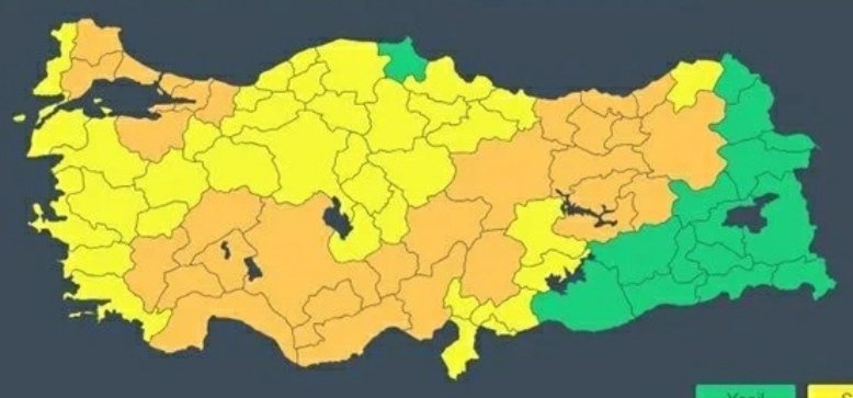 taghaberleri's tweet photo. Twitterdaki bu başlık;
( Meteoroloji'den 66 )

Meteoroloji Genel Müdürlüğü'nün, bugün 66 kenti sarı ve turuncu kodla uyarması üzerine oluşmuştur. 

🟡 Sarı Kod: Potansiyel tehlikeli hava olayları.
🟠 Turuncu Kod: Tehlikeli hava olayları. https://t.co/dPq0LLrWEX