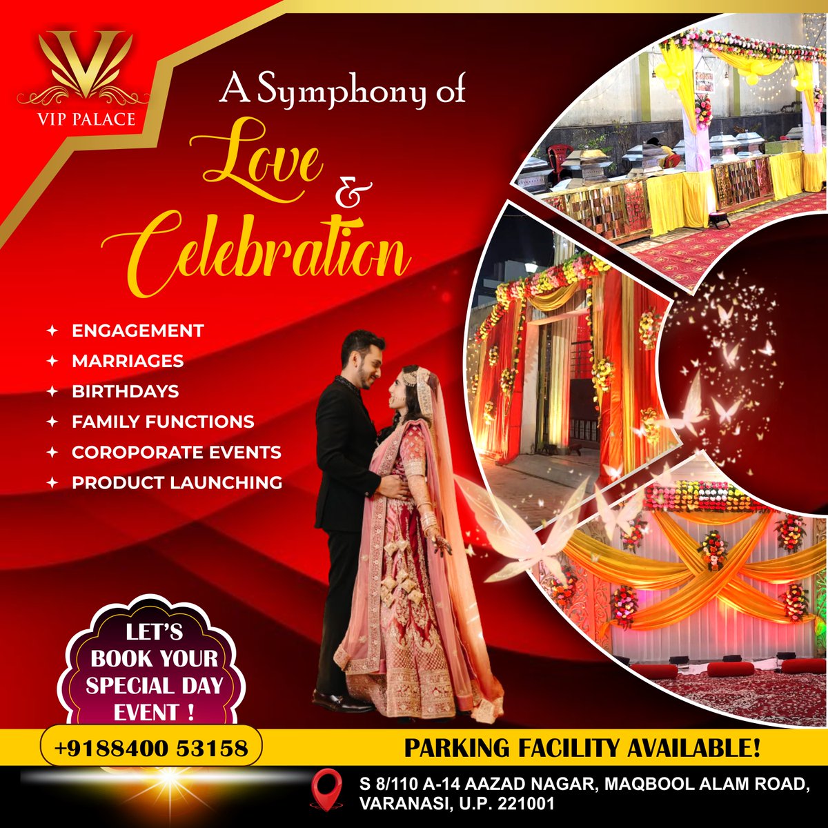 Let your journey to forever start in Style & Elegance at VIP Palace Banquet Varanasi. 🎻💏
BOOK NOW !
☎️Contact Us : 88400 53158
#CelebrationOfLove #DreamVenue #weddingvenue #eventplanner #events #Celebration #weddingdecor #event #weddingplanner #eventplanning #weddinghall #decor