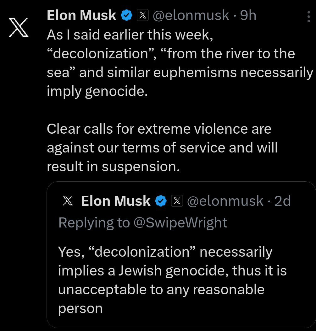 InfotainmentWo1's tweet photo. Not necessarily @elonmusk
It means the occupation &amp; tyranny of Israel must be end on the Palestinian land. It's the time Europe,UK &amp; America adopt their illegimat child.

"FROM THE RIVER TO THE SEA"
"PALESTINE WILL BE FREE"

#IsraeliTerrorists
#AlShifaHospital
#Hamas
#Gaza_War https://t.co/vjuDA9nwb9