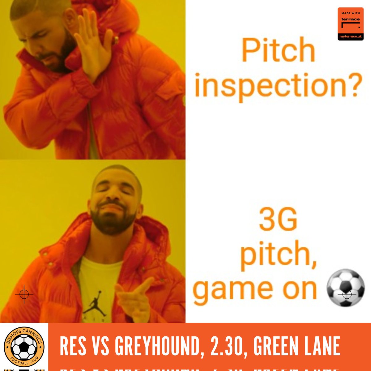 No inspection required for our reserves today. Playing on our @GreenLanePF 3G pitch. Home of @WiltsCountyFA we will definitely be ON @OfficialTDFL vs @FC_Greyhound 2.30 Come support the team, the cafe is open 😁 #upthecannings 🧡🖤