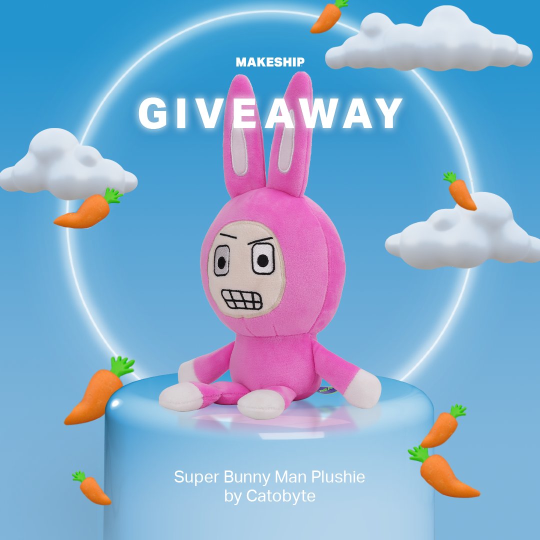 Hello everyone!😆

We're excited to let you know that we're doing a giveaway for this amazing Super Bunny Man plushie! We’re giving you the chance to win! How to enter? 🐰🥕

1. Follow <a href="/Makeship/">Makeship</a> and <a href="/Catobyte/">Super Bunny Man</a>
2. Retweet this post

Giveaway ends Nov 20th at 2pm (ET). Good luck! 🎉
