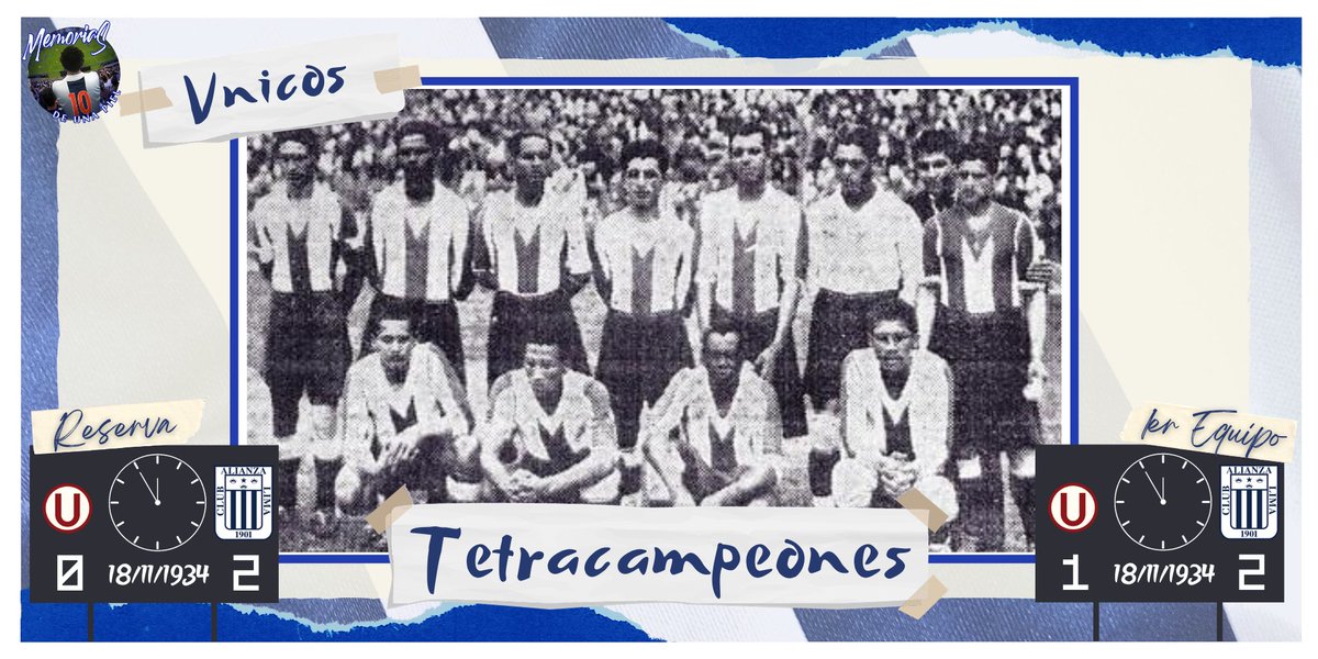 memorias_al's tweet image. #HoyRecordamos🎶💭💙

Hace 89 AÑOS 📅Alianza Lima⚪️🔵se coronó TETRACAMPEÓN NACIONAL🏆🏆🏆🏆tras vencer 2-1 (1er equipo) y 2-0 (reservas) a universitario🐔 y así superándolos en la tabla absoluta por puntos porcentuales🧮.

#ArribaAlianza 🙌⚪️🔵