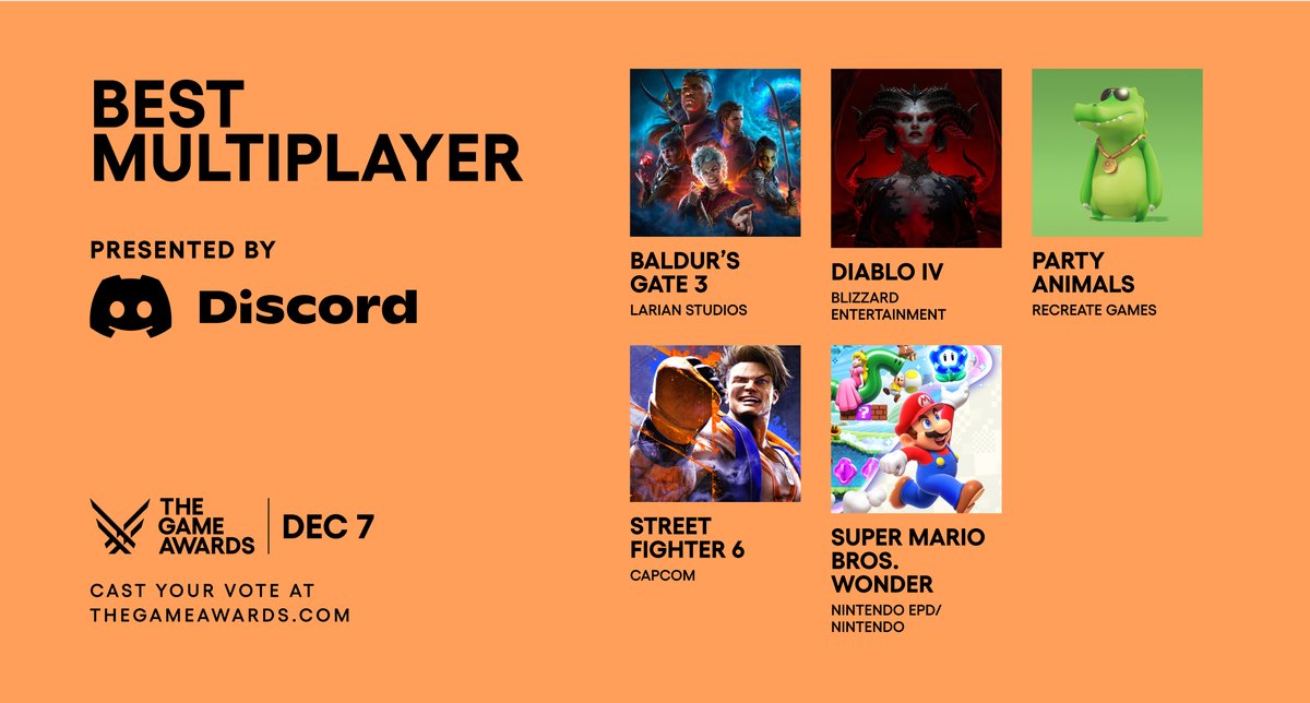 thegameawards's tweet photo. Tag the whole squad for this next category, Best Multiplayer Presented by @discord! Which of these nominees has your vote? 🎮 #TheGameAwards

Vote now at https://t.co/ExP93r9hmS https://t.co/ZmyZKkvRBg