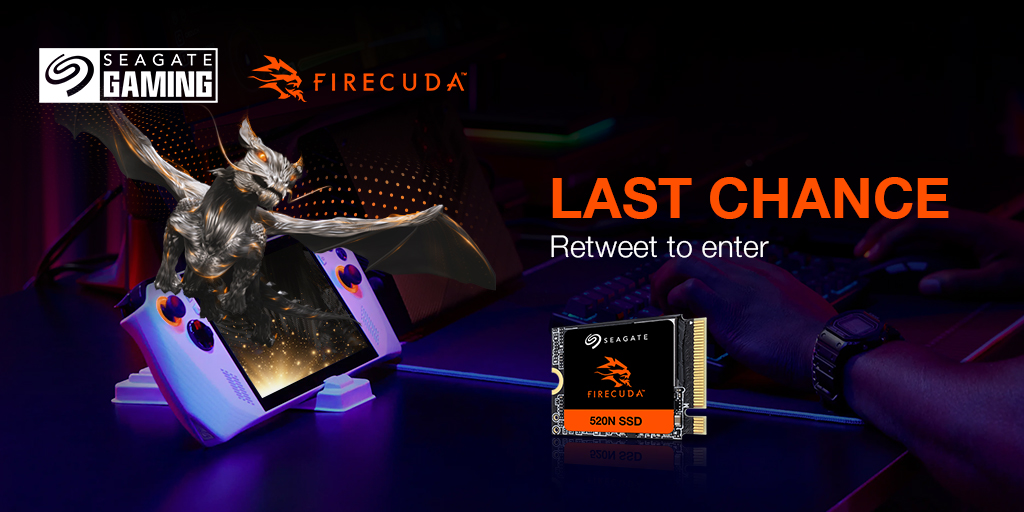 Last Chance to Win Big! 🚨 Don't miss out on your shot to level up your gaming with the @ASUS Ally handheld and Seagate FireCuda 520N SSD. Retweet and claim your chance for epic adventures! 🎮🔥 T&Cs: seagate.media/6014iEVUE #LastChanceToWin #GamingGiveaway