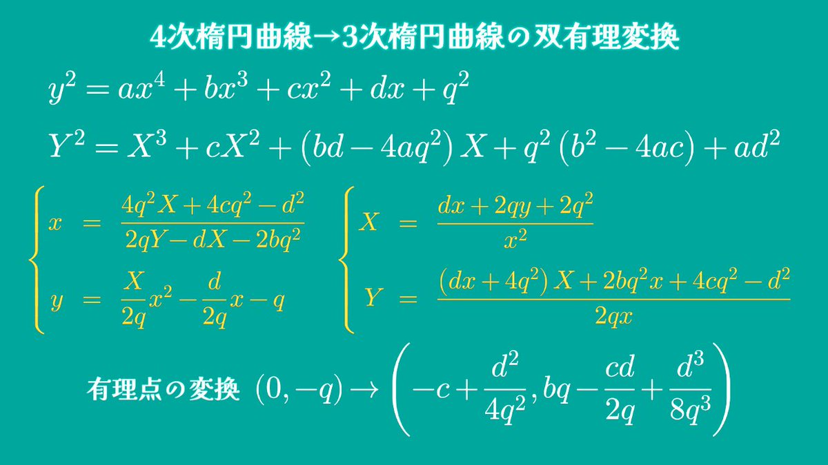 自分用メモ 4次楕円曲線→3次楕円曲線の双有理変換