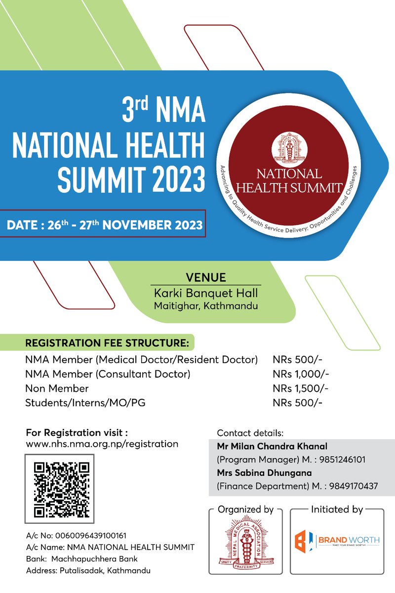 3rd NMA National Health Summit-2023
Please kindly register.

nhs.nma.org.np/registration