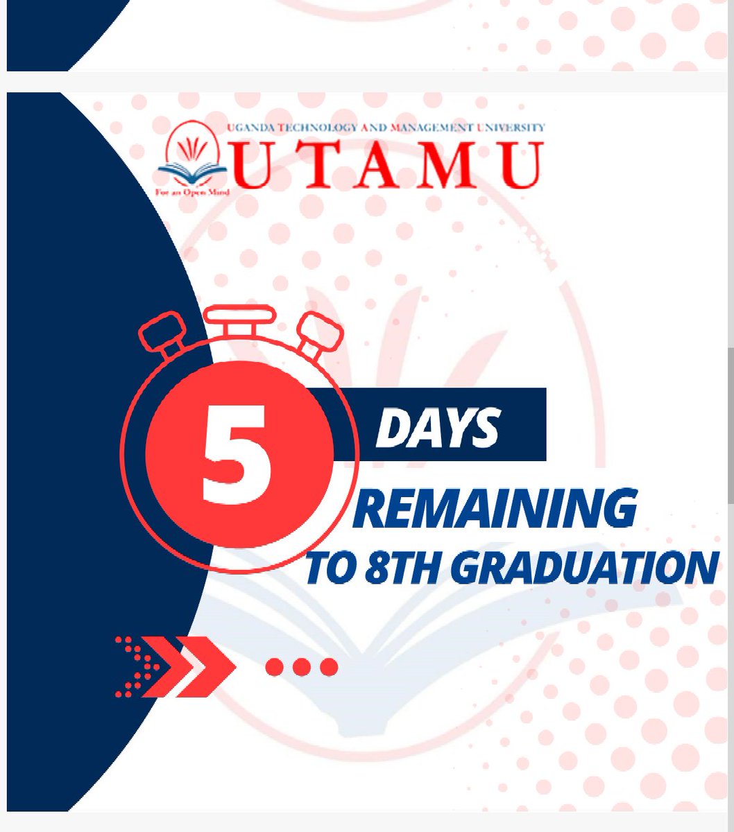 UTAMU_News's tweet photo. 🎓🎓The countdown is ON! Just  05 days remaining for the grand celebration of intellect and achievement at UTAMU's 8th Graduation. Join the excitement as we count down to November 24th – a day of joy, and new beginnings! Don't miss the moment!

@utamu_7 @utamu_uni @baryamureeba https://t.co/wCVICHEwL7
