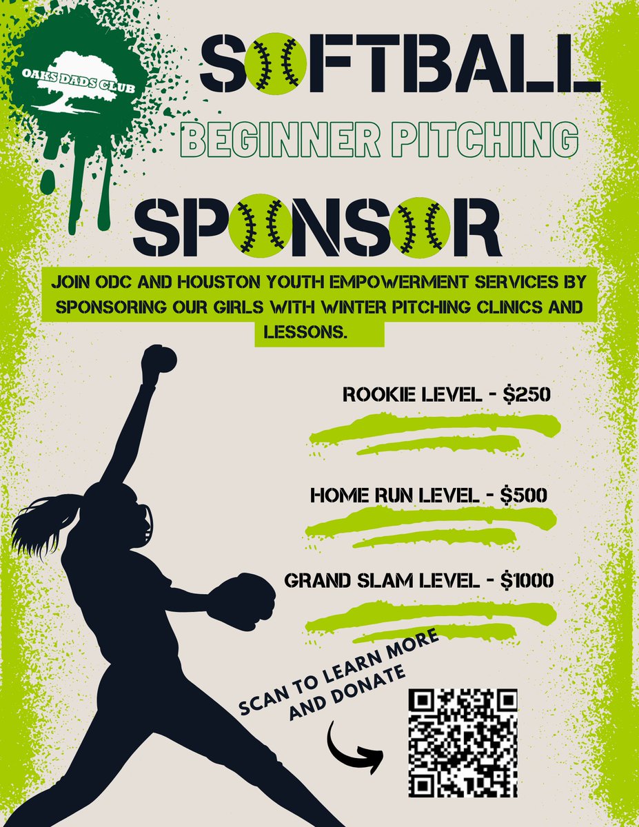 HoustonYES__'s tweet photo. We're partnering with Oaks Dads' Club this winter to help organize funding for Beginner Pitching lessons and life skills for youth girls ages 8 and up.  For sponsorship information, please visit our website and donate at https://t.co/u5ef9AJmCl https://t.co/sVdL222BkA