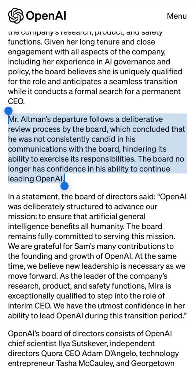 Milad_Titan's tweet photo. OpenAi's board fired @sama for dishonesty!!!
He built a company from nothing to $90 Billion in value.
#openai https://t.co/5LV68pDsh5