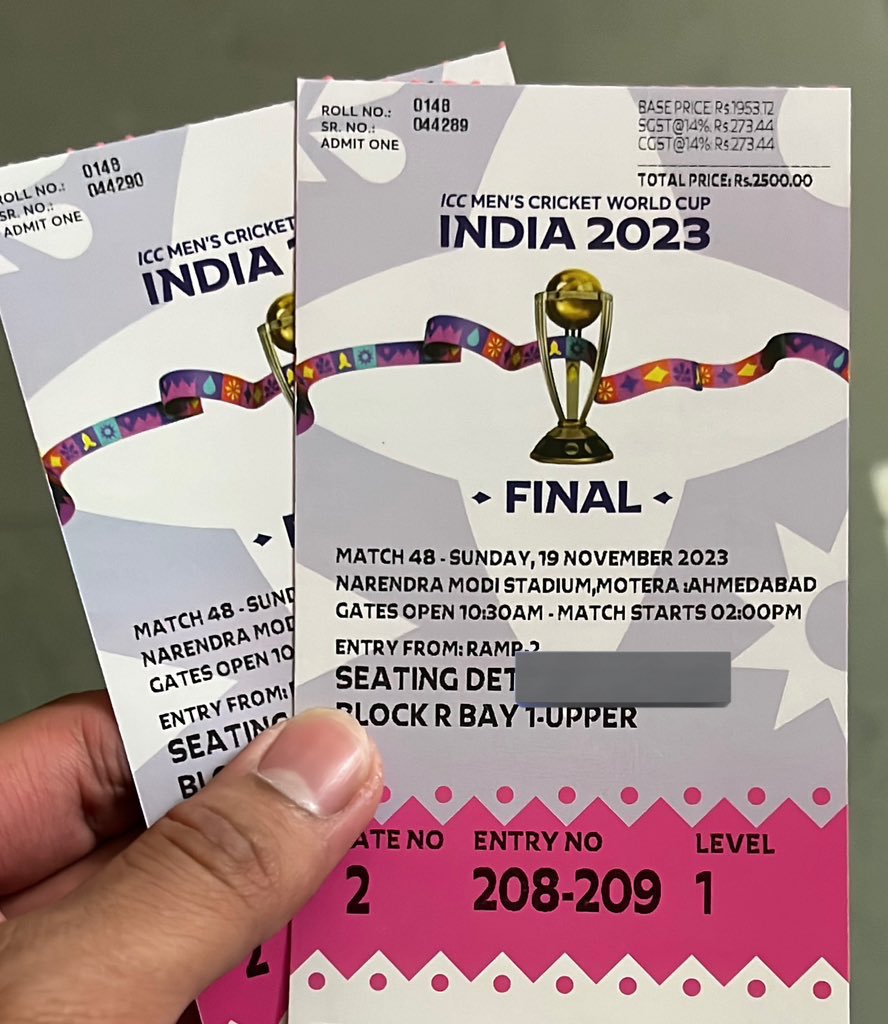 Rutvij1611's tweet photo. 2 tickets available for ind vs aus final..! 

Lower block..! 
Dm now and get in hand near Stadium.! 

#WorlCup2023 
#CWC2023Final 
#INDvsAUS 
#IndiaVsAustralia
#INDvsAUSfinal https://t.co/QxXfVDenGP