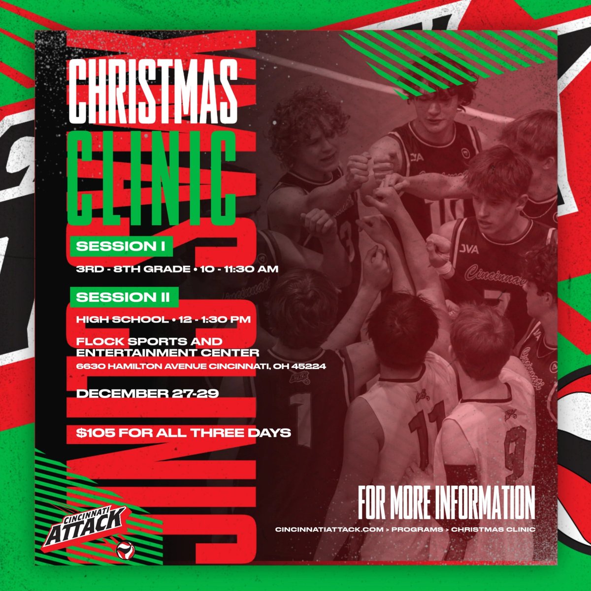 Looking to get in some extra touches coupled with next-level coaching over the holiday break?

Look no further...we got the clinic for you!

For more information click on the Christmas Clinic link below.

cincinnatiattack.com/program/christ…