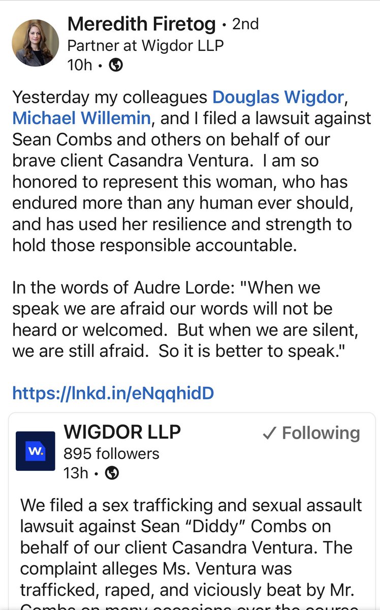 meghanncuniff's tweet photo. The settlement comes so fast the ink has barely dried on today’s LinkedIn posts from Cassie’s legal team announcing the lawsuit. https://t.co/e2V5LfgXFi
