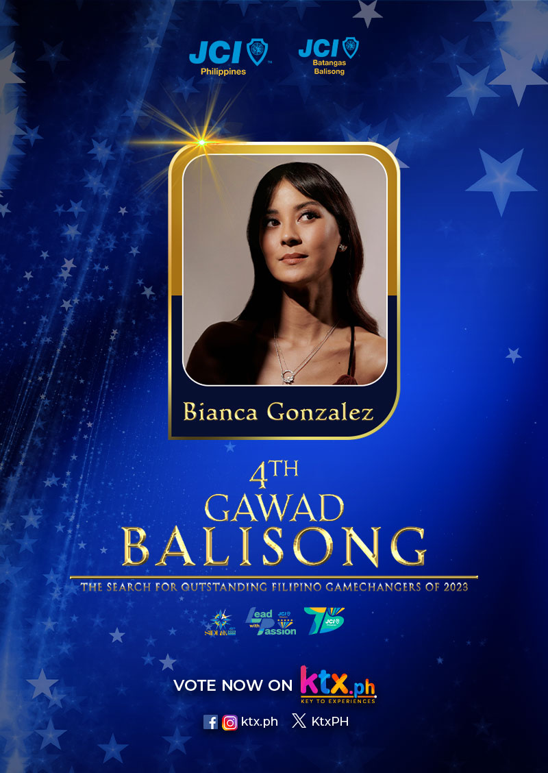VOTE for @iamsuperbianca #BiancaGonzalez to be one of this year's Outstanding Filipino Gamechangers. Vote via @KtxPH: ktx.ph/events/53313/g… #GawadBalisong #JCIBatangasBalisong #FilipinoGamechangers
