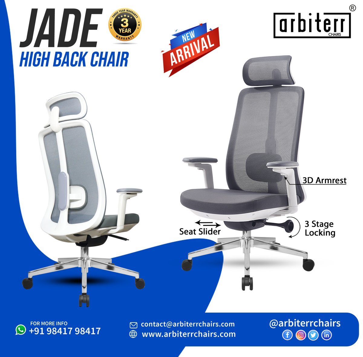 ChairsArbiterr's tweet photo. Experience the Future of Seating: Jade High Back Chair - New Arrival with Seat Slider, 3D Armrest, and 3-Stage Locking Mechanism. Tailor Your Comfort, Unleash Innovation.

#ARBITERR #ARBITERRCHAIRS #jade #Chairwholesales #importedchairs #newarrivals #revolvingchairs #officechairs https://t.co/SrU8KHUiQn