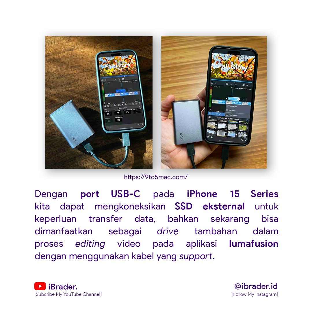 erps21new's tweet photo. iPhone 15 Series bisa menggunakan external drive untuk proses editing video pada aplikasi lumafusion dengan menggunakan kabel yang support.

#iphonetricks #ios17 #ios16 #lumafusion #lumafusionedit #lumafusiontutorial #lumafusionapp #iosupdate #ibraderupdate https://t.co/40QrVzWqj2