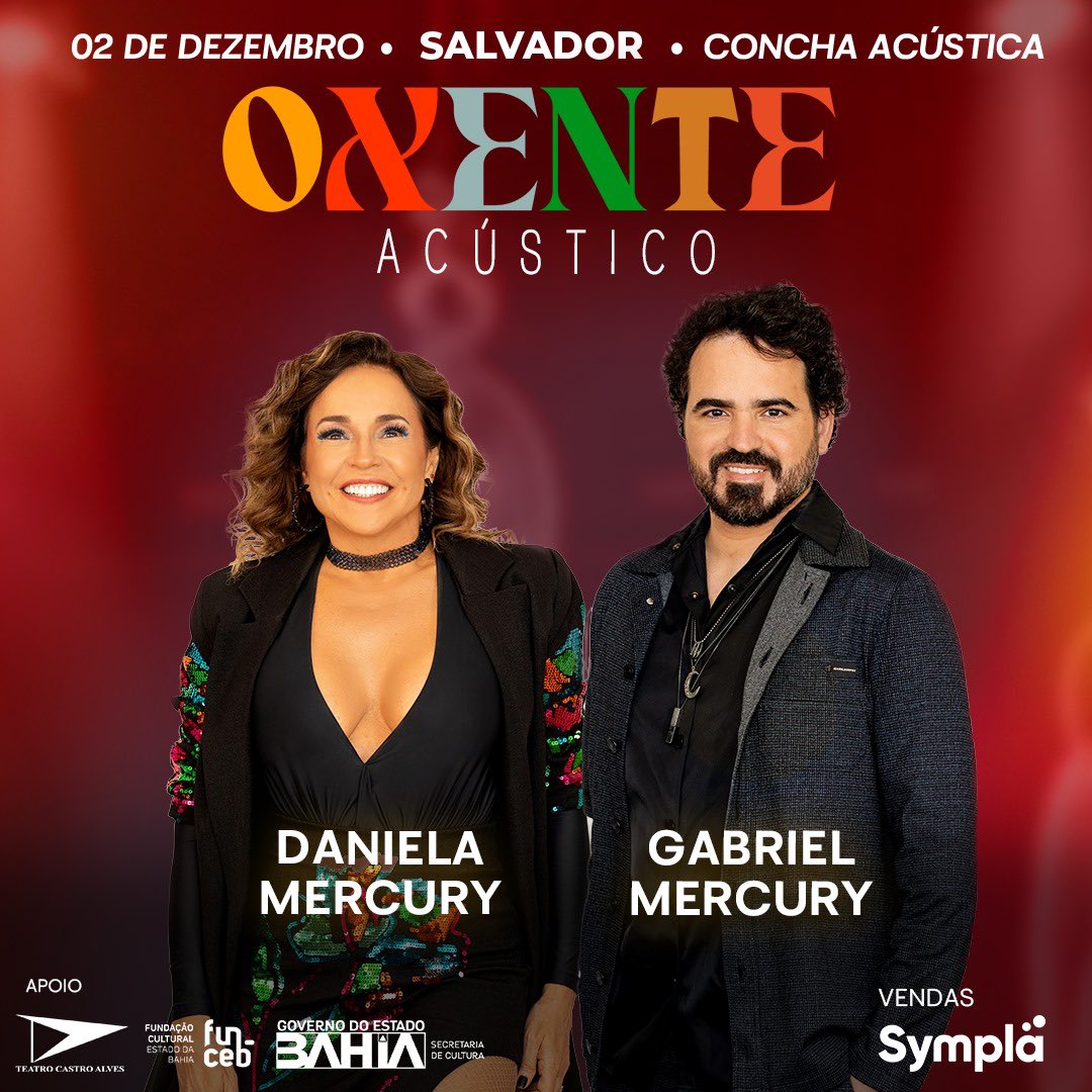 danielamercury's tweet image. Eu amo fazer show na Concha Acústica da Bahia. Dia 2 de dezembro, eu e meu filho @gabrielmercuryreal cantando juntos em um show de canções e muita MPB e emoção. #OxenteAcustico #GabrielMercury #DanielaMercury