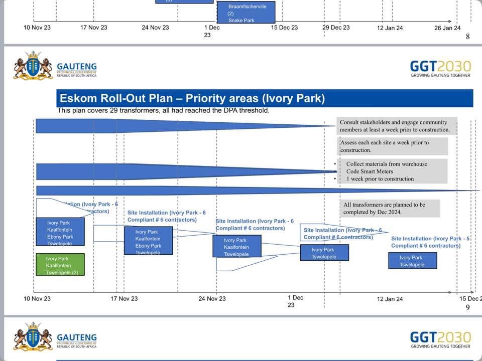Lesufi's tweet photo. Ivory Park we are bringing 29 transformers to be installed according to this schedule #TransformerProgramme https://t.co/9LziKhu1Mt