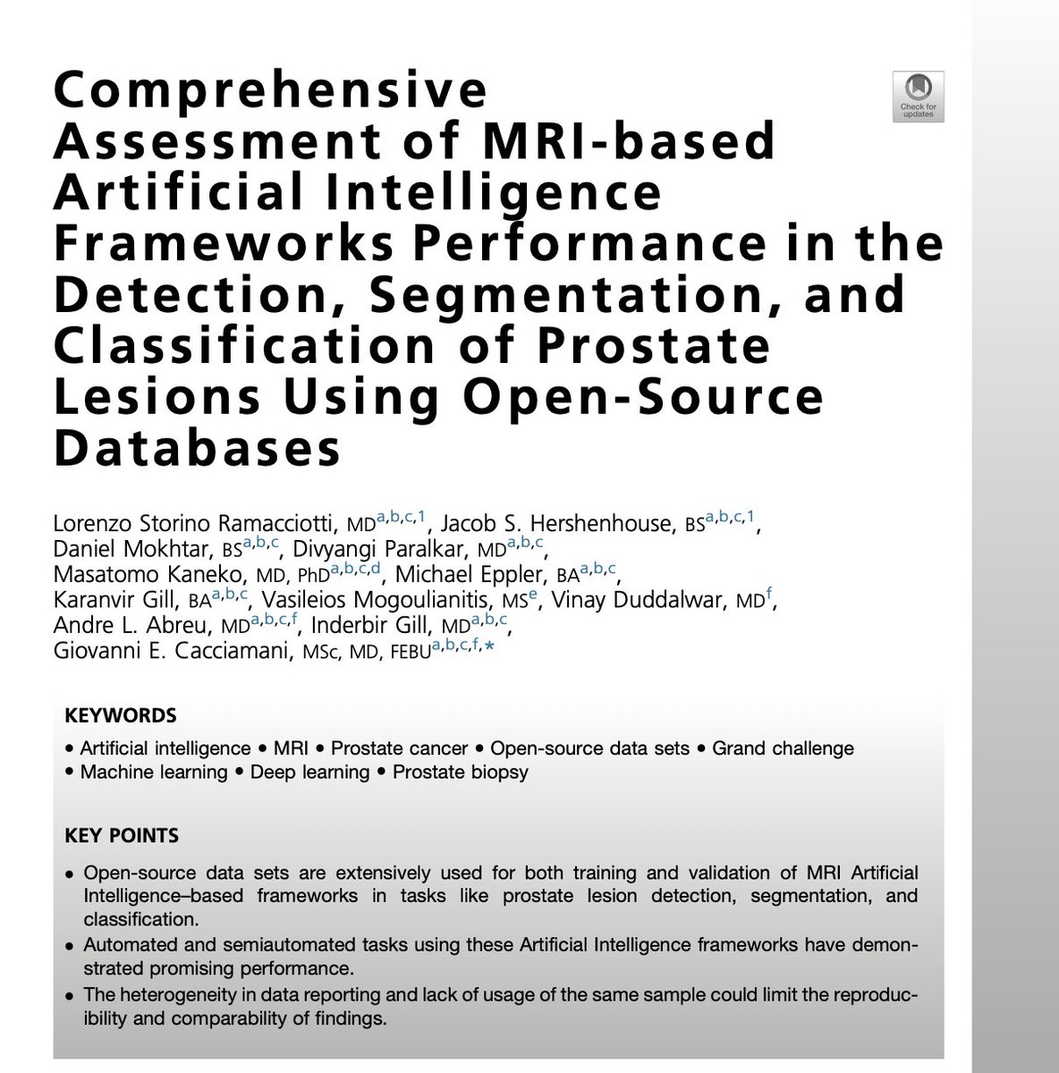 MRI-based AI in Prostate Cancer*: An In-Depth Assessment 🧠 AI excels in detecting, segmenting, and classifying prostate lesions 📡 Utilizes open-source MRI data sets for comprehensive testing 🎯 12 out of 17 datasets focused on prostate cancer detection/classification…