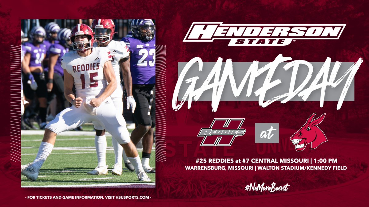 Henderson State Football (@reddiesfb) on Twitter photo It's ๐๐ผ๐๐๐ฟ๐ผ๐ in the <a href="/NCAADII/">NCAA Division II</a> Playoffs as the Reddies take on Central Missouri in the opening round of the Super Region 3 bracket! ๐
๐ No. 7 Central Missouri
โฐ 1:00 PM
๐ Warrensburg, MO
๐บ hsusports.com/coverage ($)
๐ป bit.ly/HSUradio
#CodeRed | #NoMereBeast It's ๐๐ผ๐๐๐ฟ๐ผ๐ in the <a href="/NCAADII/">NCAA Division II</a> Playoffs as the Reddies take on Central Missouri in the opening round of the Super Region 3 bracket! ๐
๐ No. 7 Central Missouri
โฐ 1:00 PM
๐ Warrensburg, MO
๐บ hsusports.com/coverage ($)
๐ป bit.ly/HSUradio
#CodeRed | #NoMereBeast