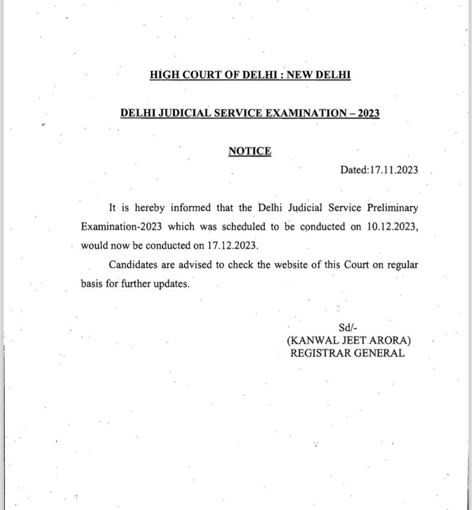 statepress_in's tweet image. Delhi Judicial Services Examination-2023 (Prelims) postponed to December 17.

Earlier, it was scheduled to happen on December 10.

#DJSexam #DJS #StatePress