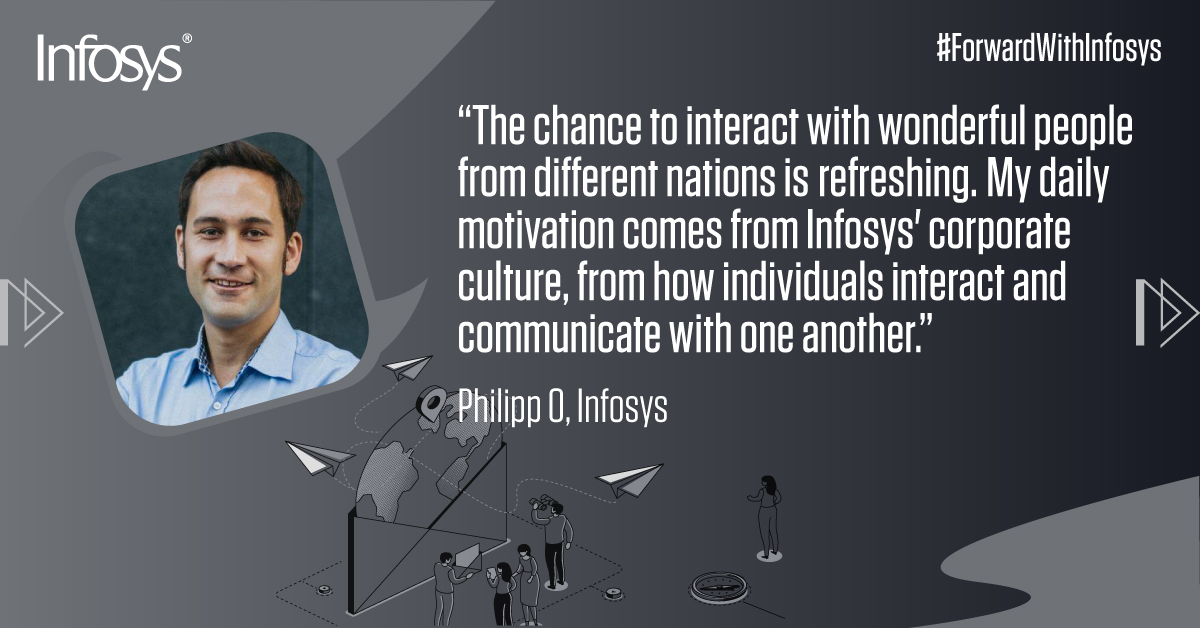 Infosys's tweet image. The collaborative environment, diverse opportunities, and a chance to make a difference at Infosys serve as Philipp’s daily motivation to build what’s next. 
Do you see yourself here, too?
infy.com/3G1UhEr
#ThisIsInfosys #ForwardwithInfosys