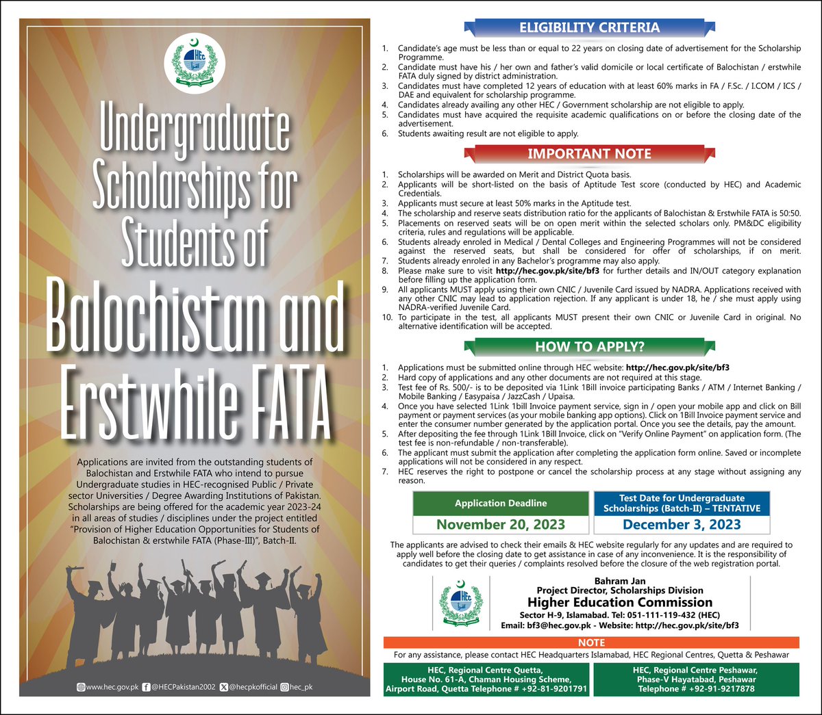 WPLOfficial_'s tweet photo. #Undergraduate Scholarships for Students of #Balochistan &amp; Erstwhile #FATA
For application and more details, please visit https://t.co/lVd1qfKdvl

@hecpkofficial https://t.co/y2oOOPeiZa