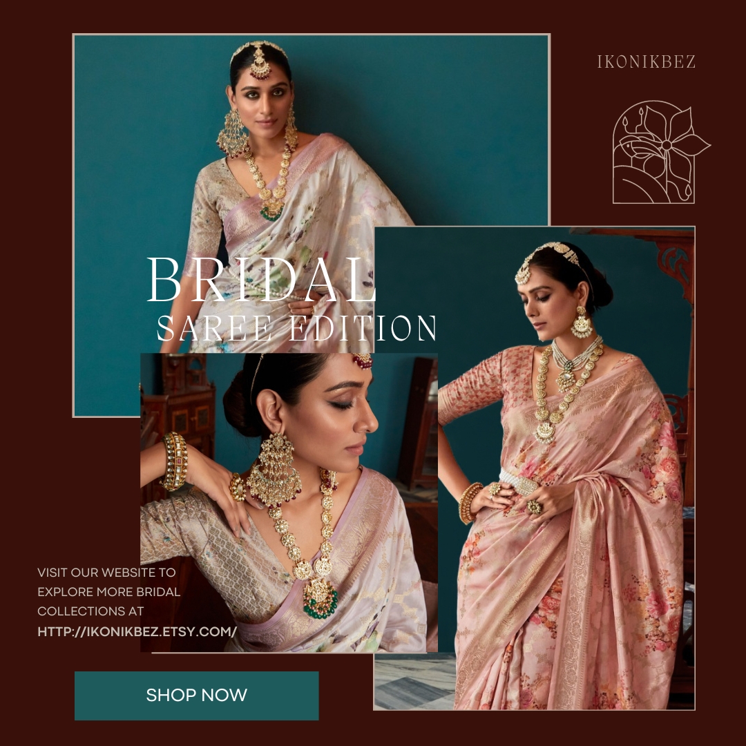 Elevate your bridal style with our exquisite saree collection, now live on Etsy. Immerse yourself in timeless elegance and craftsmanship that defines sophistication. #ikonx #BridalElegance #EtsyFinds #BridalStyle #EtsyFashion #WeddingAttire #SareeLove #BridalCollection #EtsyShop