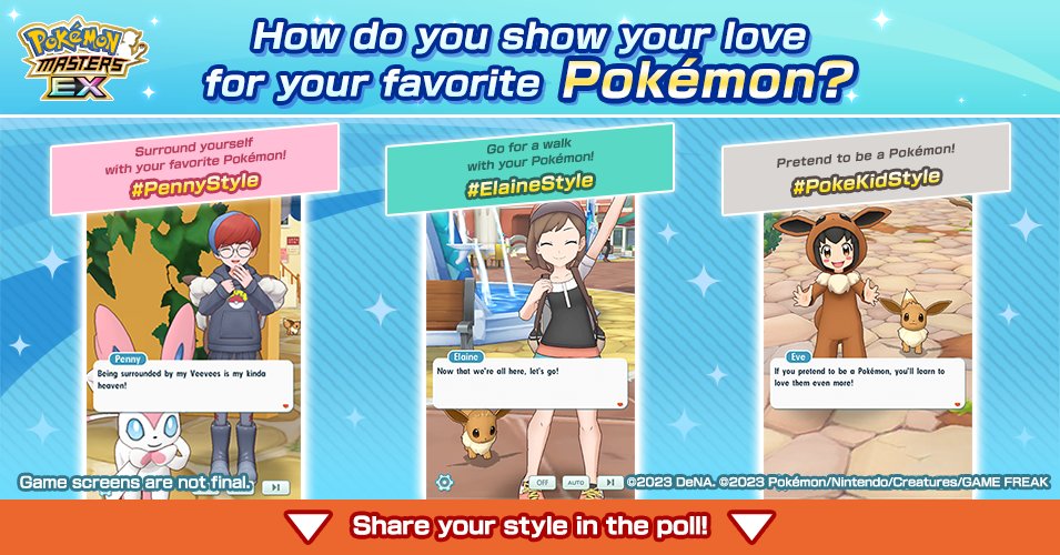 PokemonMasters's tweet image. 📣 How do you show your love for your #FavoritePokemon? 💖
There are tons of Trainers that love Pokémon on Pasio!

Which Trainer are you most like when it comes to showing how much you love your favorite Pokémon?

Tell us in the poll below!

#PokemonMasters