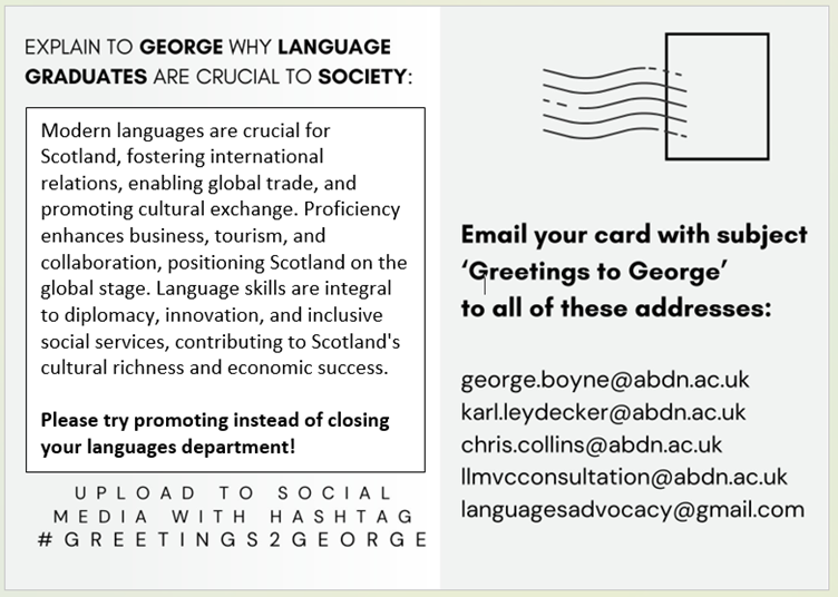 languagesrock's tweet photo. Why not try promoting languages @aberdeenuni? Scotland needs them for the future... #callingchris, #card2Karl, #greetings2george https://t.co/sTIlA54j78