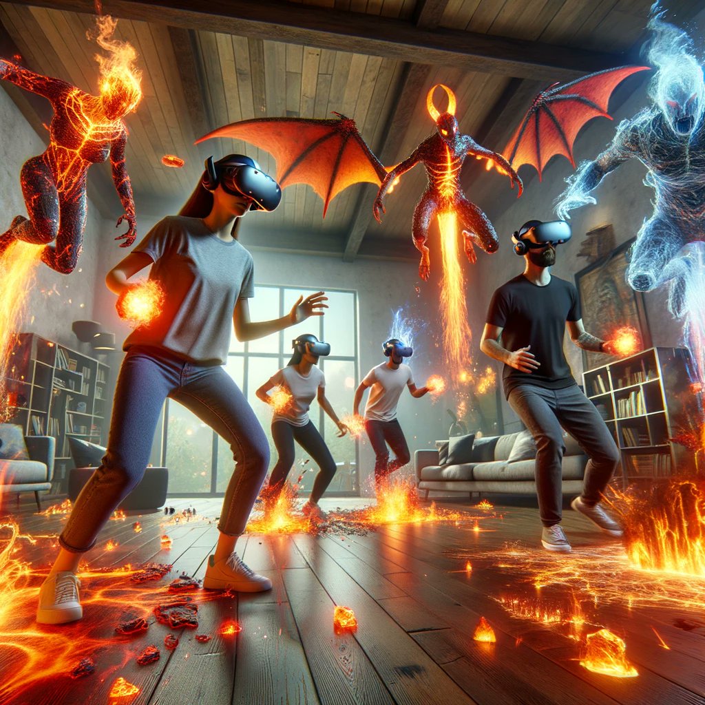 100DaySiege's tweet photo. The floor is lava! 🌟 Dive into a world where gaming meets reality! With Arealm on Meta  Quest 3, your living room becomes an epic battleground.  🎮🔮 #MetaQuest3 #ArealmAdventure #VR #AR #NextLevelPlay  #GamingFuture https://t.co/x3kE7SRbBX