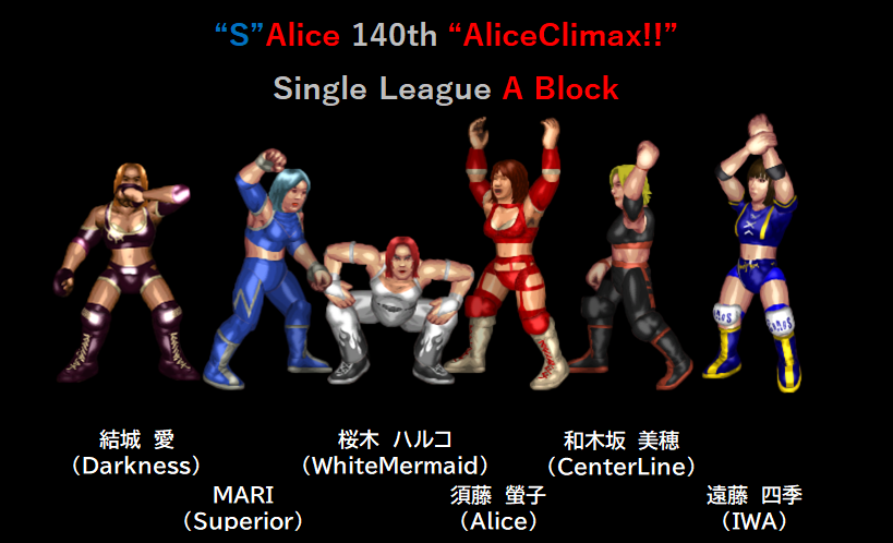 sardine_jp's tweet photo. "S"Alice 140th「AliceClimax!!」7日目

7日目は・・・
オリエンタルタッグリーグは2試合目
Aブロック
千堂・中嶋　ｖｓ　如月・ユメ

シングルリーグは4試合目
Aブロック3試合
Bブロック3試合

計7試合

https://t.co/Nbt0LoxkCp

#S_Alice #AliceClimax #ファイプロ https://t.co/XY1P0eDpNj