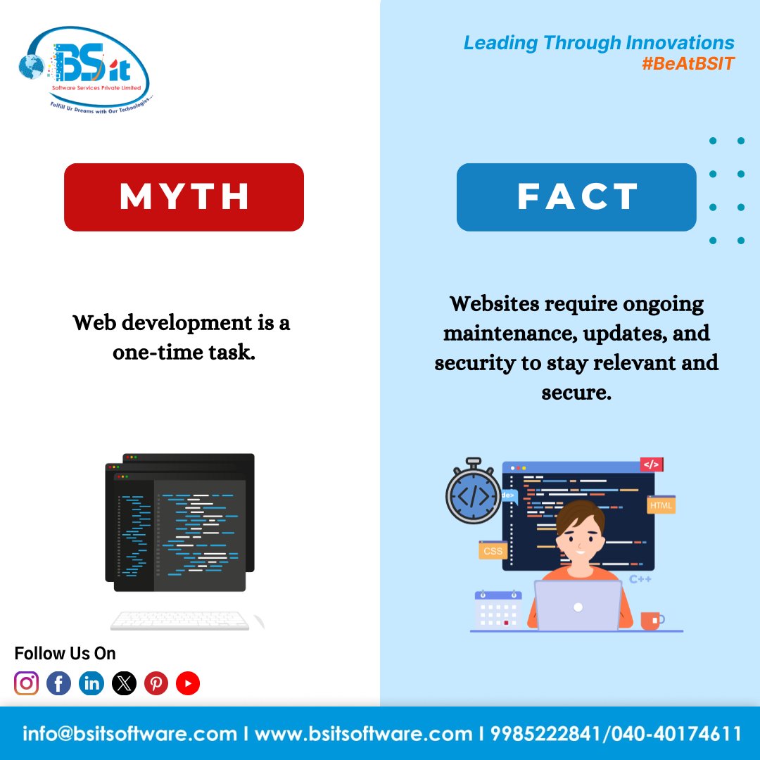 bsitsoftware's tweet photo. Myth: Web development is a one-time task.
Fact: Websites require ongoing maintenance, updates, and security to stay relevant and secure.

#bsitsoftware #bsit #WebDevelopmentMyth #FactVsMyth #ContinuousMaintenance #WebsiteUpdates #SecurityMatters #StayRelevant #WebDevReality https://t.co/dRXPba4WHY