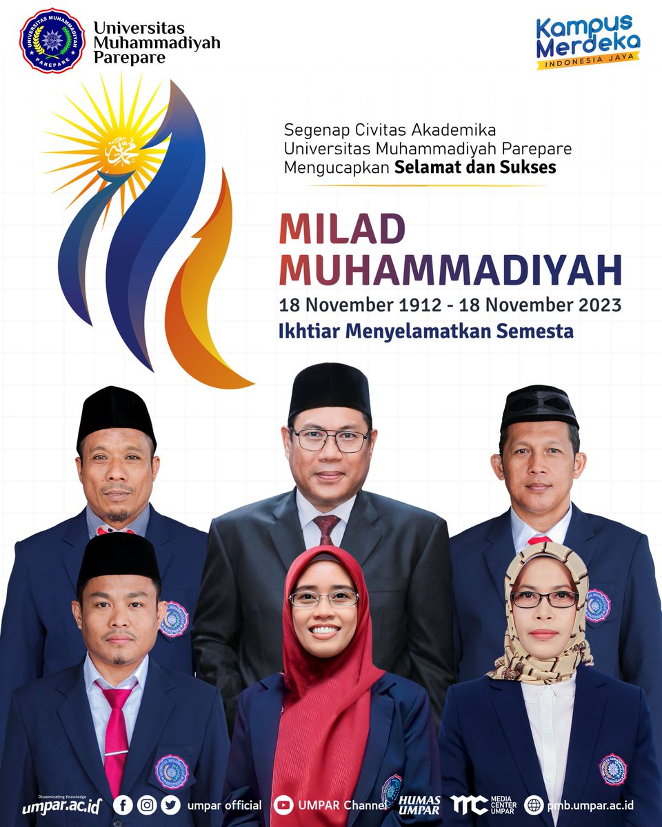 umpar_official's tweet photo. Selamat Milad Muhammadiyah 111 tahun
"Ikhtiar Menyelamatkan Semesta"
18 November 1912 - 18 November 2023.

#umparepare #umpar #ayokuliahdiumpar #muhammadiyah #muhammadiyahgerakanku #milad111muhammadiyah @muhammadiyah @diktilitbang @muhammadiyahsulsel https://t.co/sD2zcT1pvH