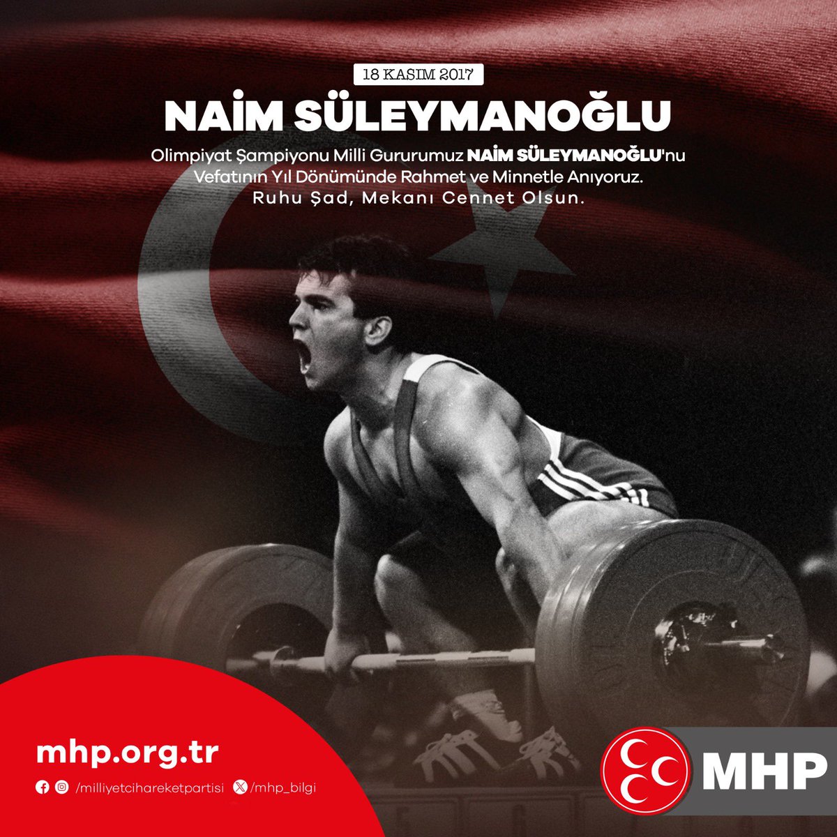 MHP_Bilgi's tweet photo. Olimpiyat Şampiyonu Milli Gururumuz Naim SÜLEYMANOĞLU'nu Vefatının Yıl Dönümünde Rahmet ve Minnetle Anıyoruz.
Ruhu Şad, Mekanı Cennet Olsun. https://t.co/mGu2SQ7z0U