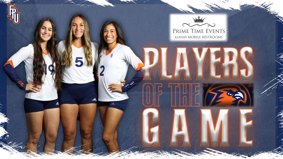 🏐 | Thousands of Thanks For These Three.

Corinne Acosta, Makena Ogas, and Caties Speas.

1,000 Kills (Acosta &amp; Ogas), 1,000 Digs (Acosta), 1,000 Assists (Speas)

Thank You!

The Primetime Events Players of the Game. One more time.

#TeamFPU | #BackTheBirds