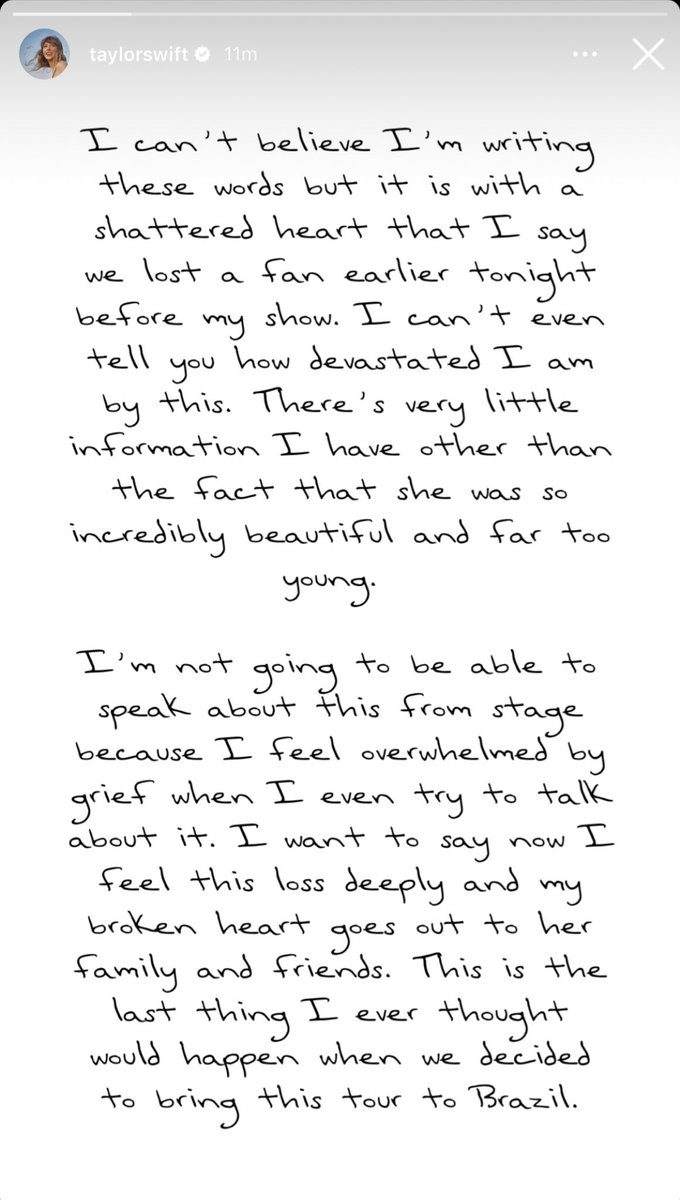 I wish I could hug her. Our community shares in the pain of this loss. Our hearts go out to this fan’s friends and family, as well as to Taylor. Love to everyone tonight. 🫶🏻