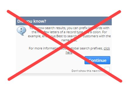 SuiteAdvanced's tweet photo. Say goodbye to these annoying tooltips in #NetSuite:
- NetSuite Analytics Warehouse guide
- "Did you know?" modal on global search results
- "Welcome to the Import Assistant" modal on the CSV Import Assistant
- File Drag and Drop bundle guide

#NewFeature
#SuiteAdvanced https://t.co/yds62D1naa