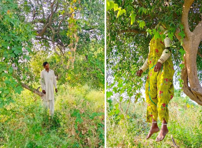 voice_minority's tweet photo. The dead bodies of a #Hindu couple Shalo Nehalo Kolhi and his wife Maini Kolhi were found hanging by the neck on a tree in Ghartiyari village, Nangarparkar, Sindh.

Is it a murder or suicide? https://t.co/pCiJhAZ7TJ