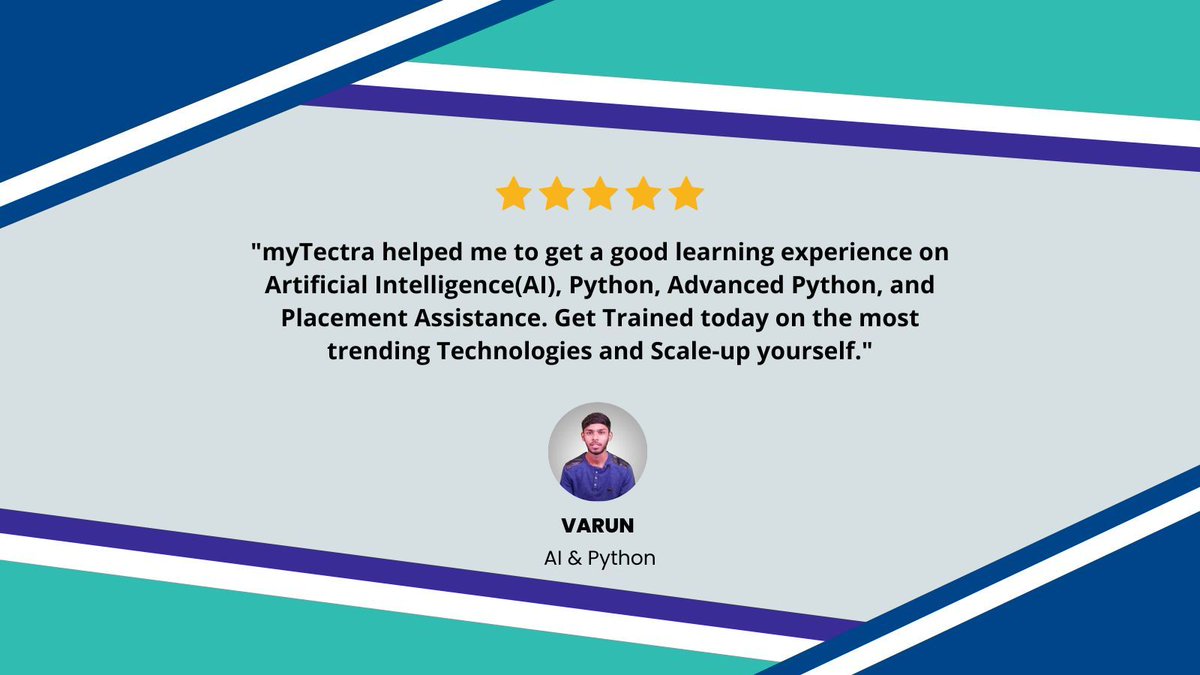 mytectra's tweet image. Thank you, Varun! Thrilled to hear @myTectra enhanced your AI and Python journey. Your success fuels our commitment to top-notch tech education. Cheers!
#AItraining #PythonSkills #TechLearning #CareerBoost #myTectraSuccess #Placement #CareerDevelopment #Pyhton