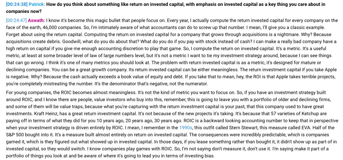 QCompounding's tweet photo. Aswath Damodaran on the disadvantages of the ROIC metric: https://t.co/rZMyzGB20L